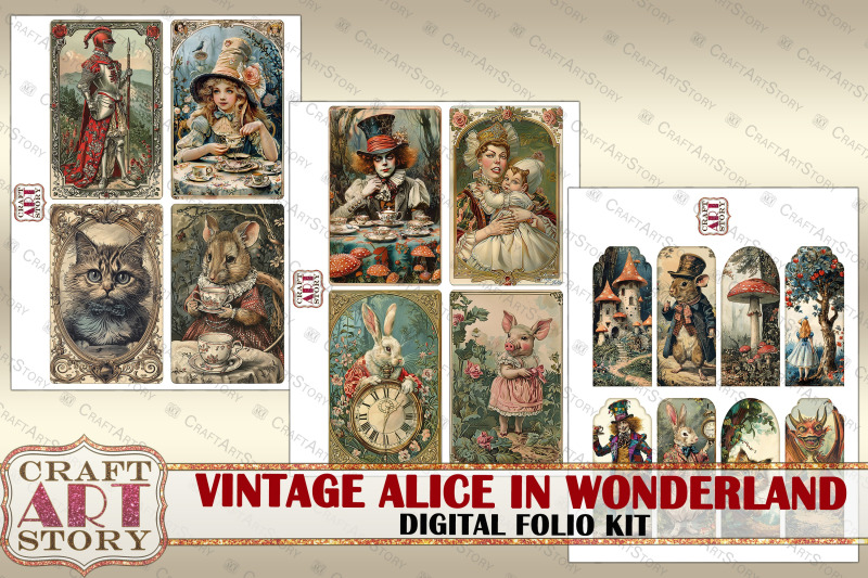 vintage-alice-wonderland-folio-kit-fussy-cuts-cards-set