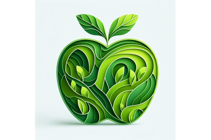 12-vector-paper-cut-green-apple-set