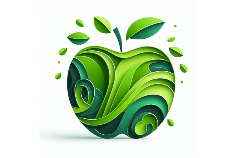 12-vector-paper-cut-green-apple-set