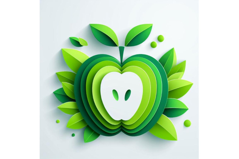 12-vector-paper-cut-green-apple-set