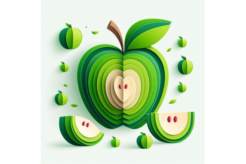 12-vector-paper-cut-green-apple-set