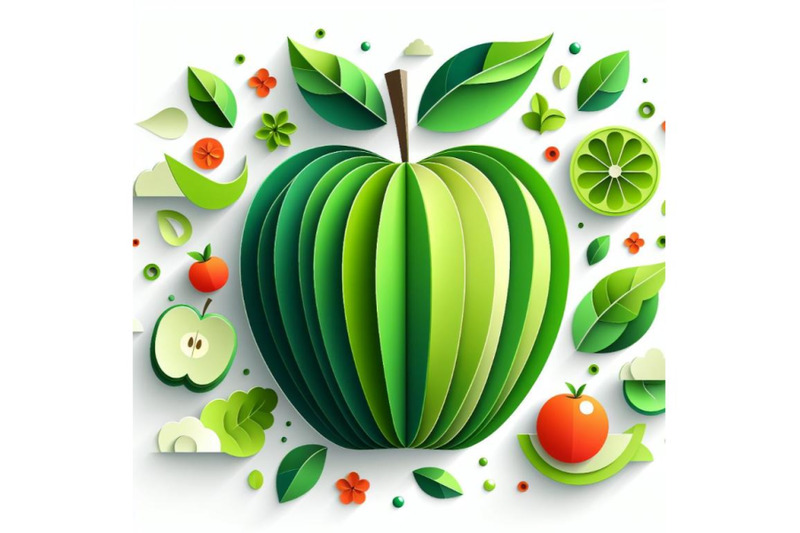 12-vector-paper-cut-green-apple-set