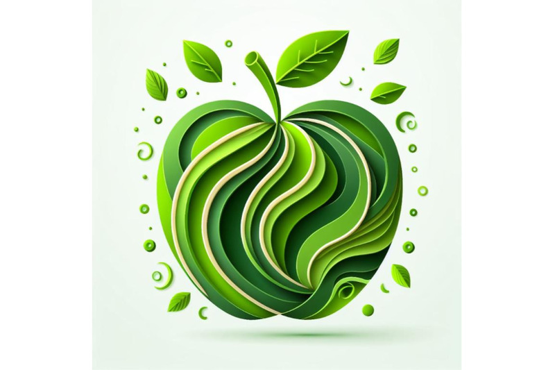 12-vector-paper-cut-green-apple-set