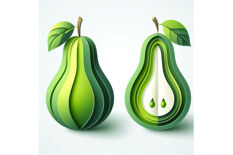 12-vector-paper-cut-green-pear-fset