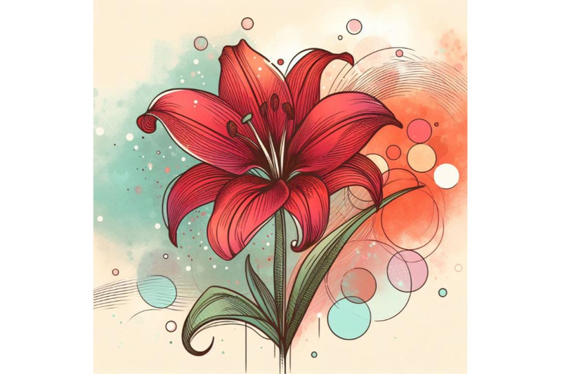 12-a-red-lily-line-art-and-pasteset