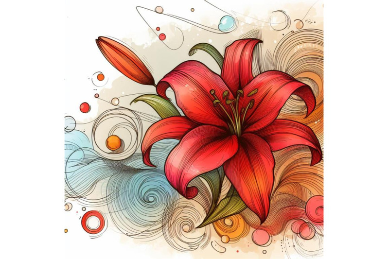 12-a-red-lily-line-art-and-pasteset