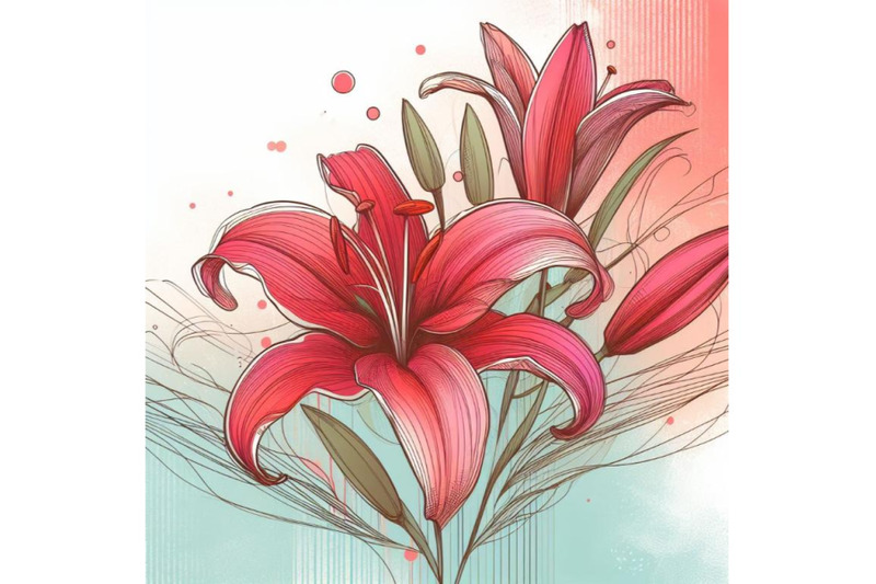 12-a-red-lily-line-art-and-pasteset