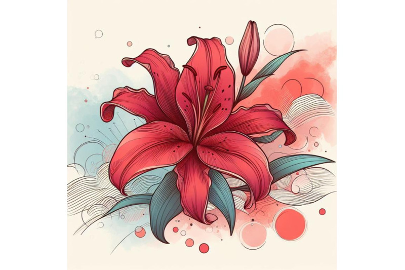 12-a-red-lily-line-art-and-pasteset