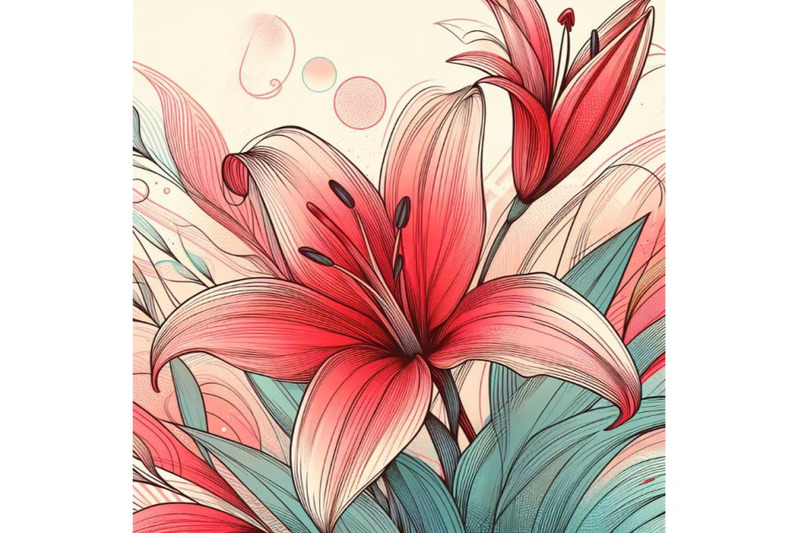 12-a-red-lily-line-art-and-pasteset