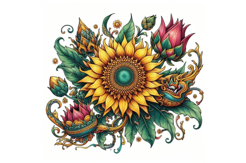 12-oriental-thai-sunflower-hand-set