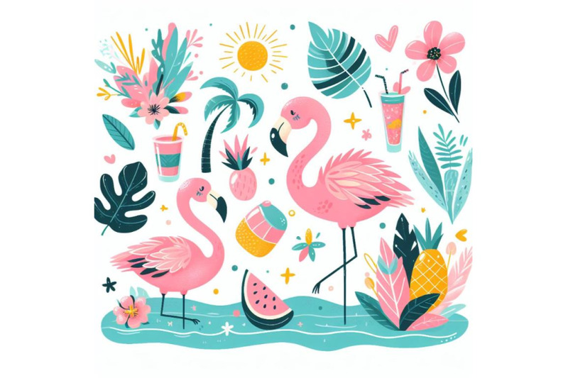 12-cartoon-flat-cute-flamingo-biset