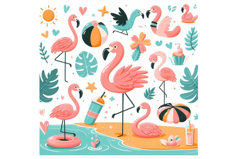 12-cartoon-flat-cute-flamingo-biset