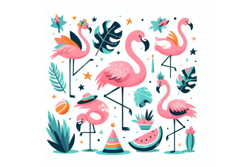 12-cartoon-flat-cute-flamingo-biset