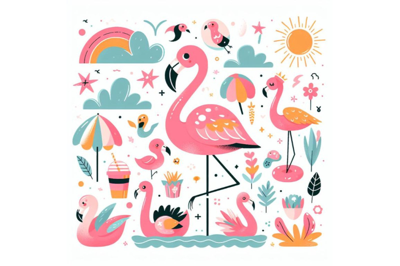 12-cartoon-flat-cute-flamingo-biset