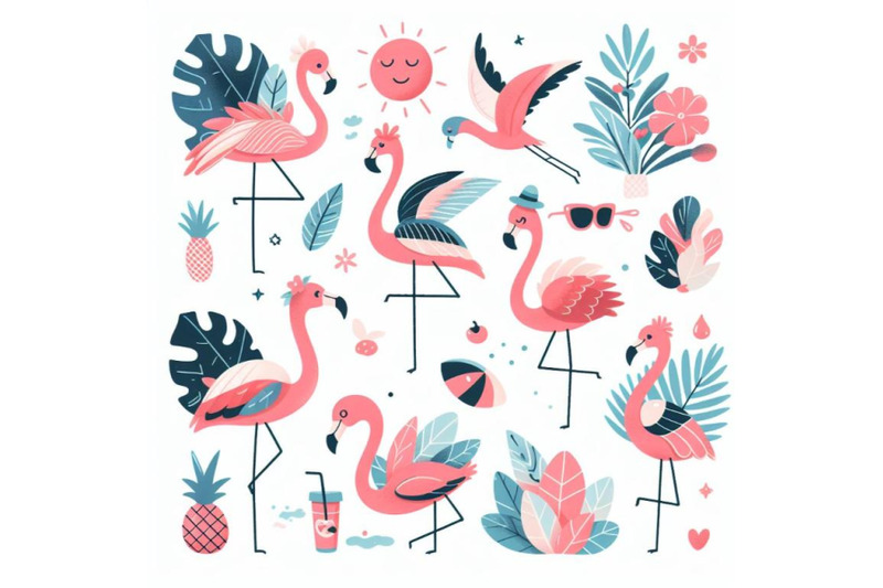 12-cartoon-flat-cute-flamingo-biset