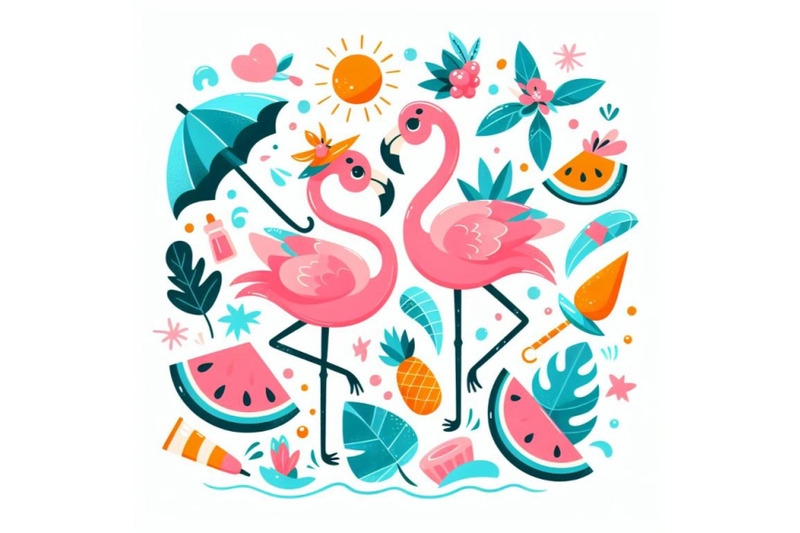 12-cartoon-flat-cute-flamingo-biset