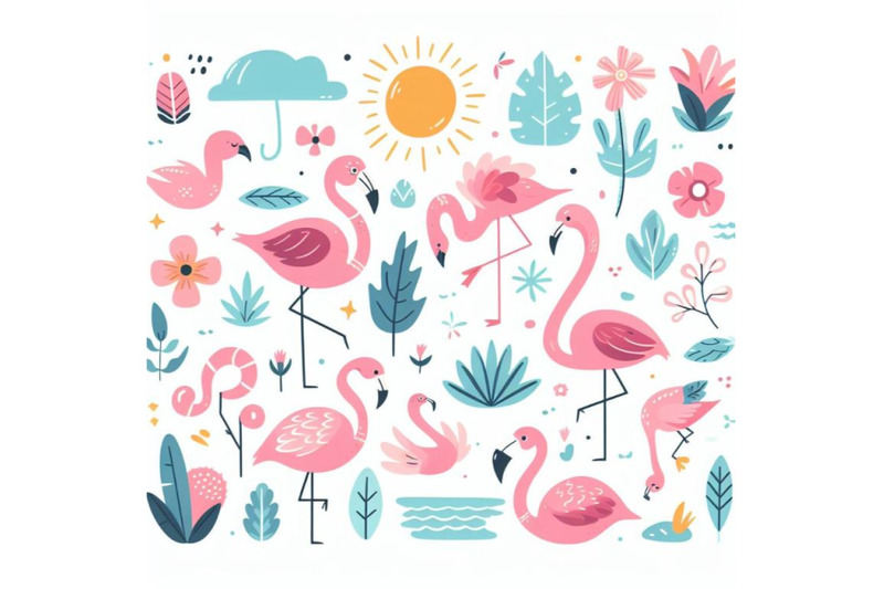 12-cartoon-flat-cute-flamingo-biset