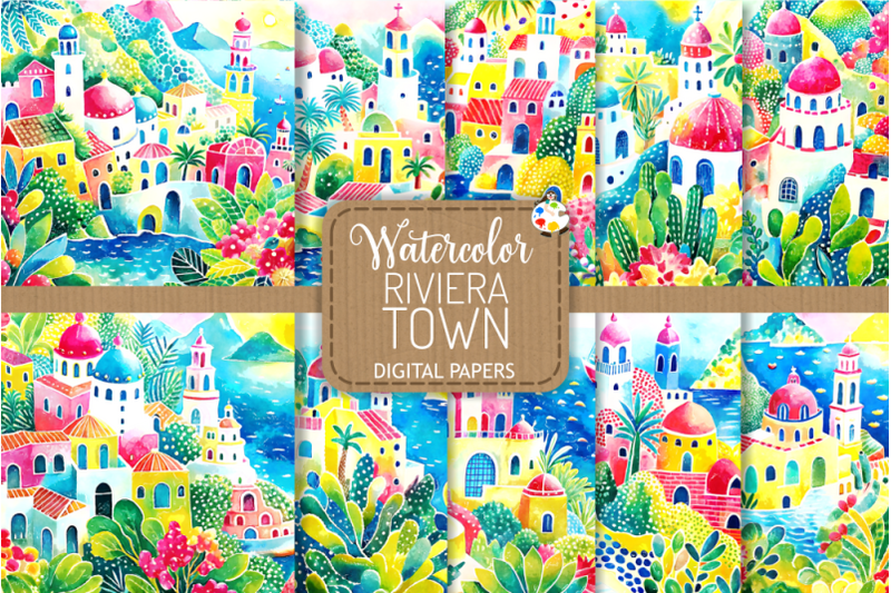 riviera-town-idyllic-watercolor-landscape-scenes