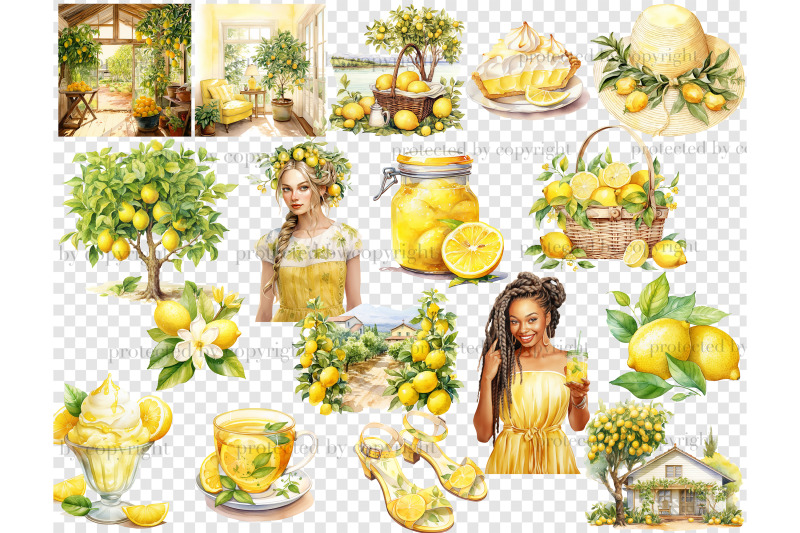 lemon-clipart-bundle-citrus-illustration-png-set
