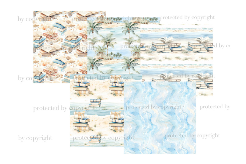 reading-on-a-beach-digital-papers-summer-pattern-set