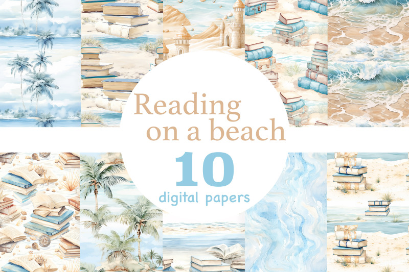 reading-on-a-beach-digital-papers-summer-pattern-set