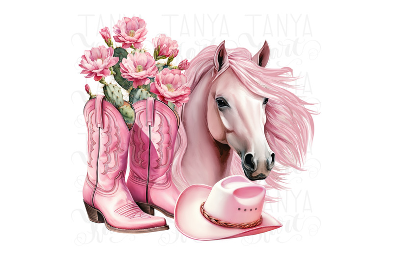 cowgirl-boots-png-digital-art-hat-and-pink-horse-design
