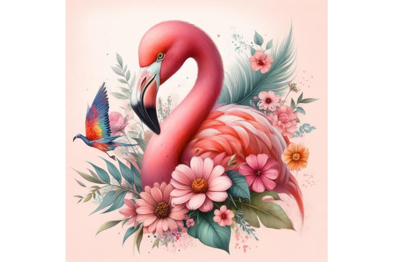 12-pink-flamingo-with-flowers-set