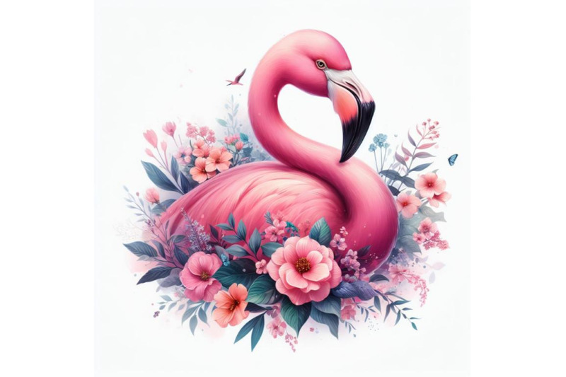 12-pink-flamingo-with-flowers-set