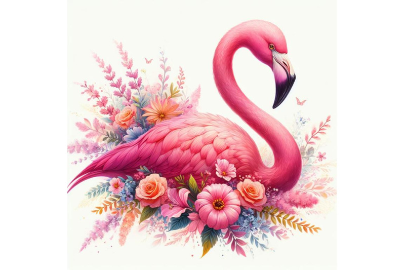 12-pink-flamingo-with-flowers-set