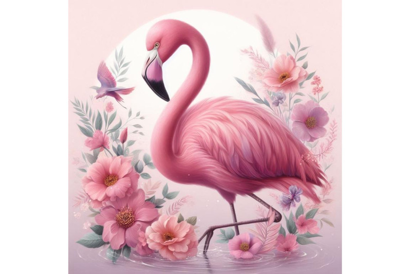 12-pink-flamingo-with-flowers-set