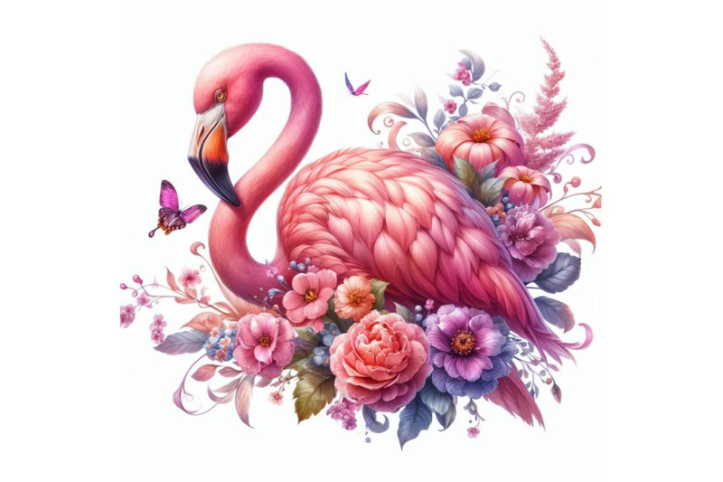 12-pink-flamingo-with-flowers-set