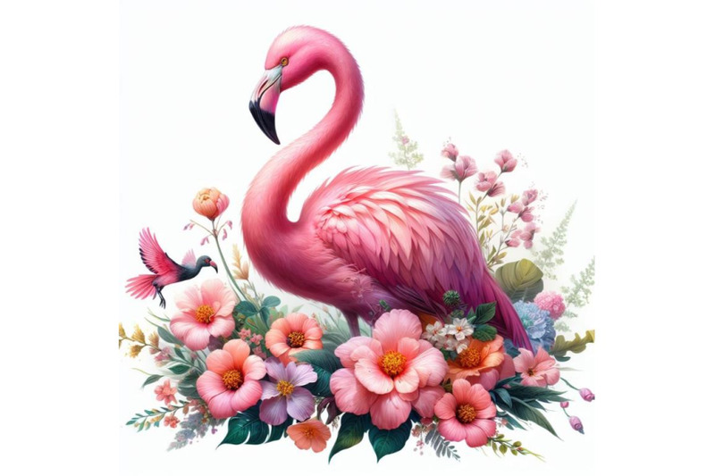 12-pink-flamingo-with-flowers-set