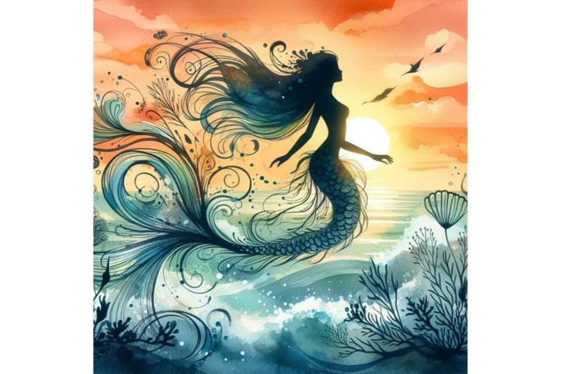 watercolor-mermaid-silhouette