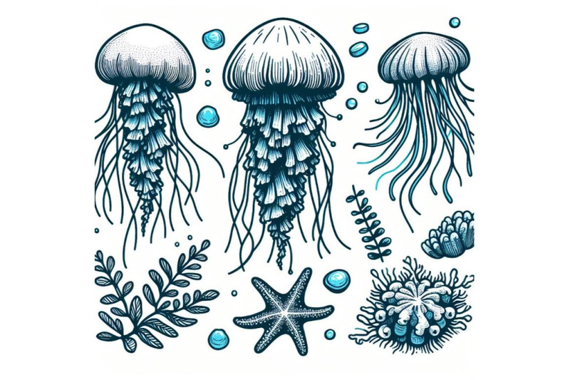 12-hand-drawn-vector-jellyfishset
