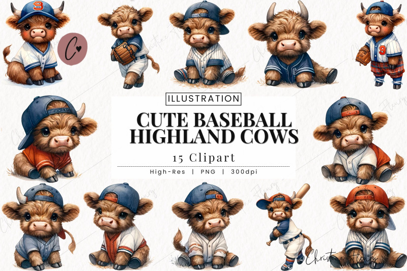 cute-baseball-highland-cow-clipart