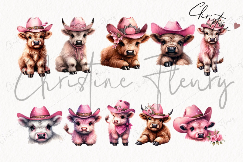 pink-highland-cow-cowgirl-clipart