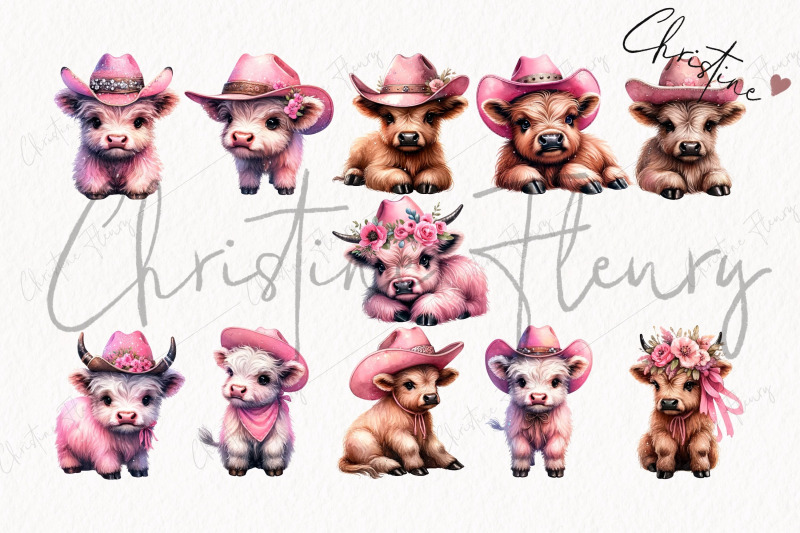 pink-highland-cow-cowgirl-clipart