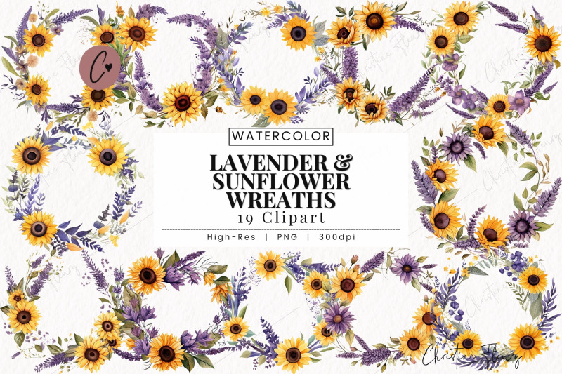 lavender-amp-sunflower-wreath-clipart