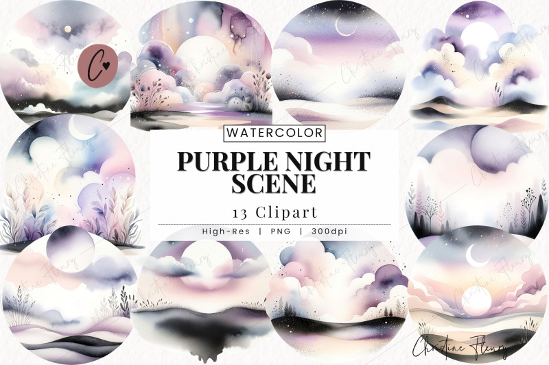 watercolor-purple-night-scene-clipart