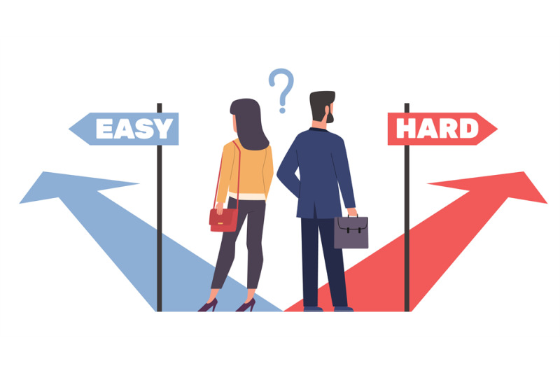 business-men-and-women-choose-between-hard-and-easy-way-crossroad-wit