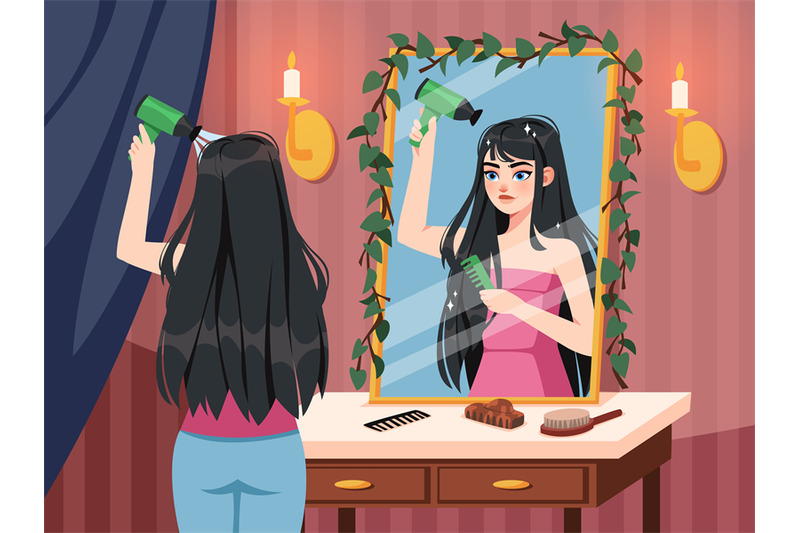 girl-dries-long-dark-hair-in-mirror-front-young-woman-takes-herself-c