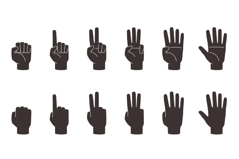 black-hands-counting-icons-calculating-gesture-human-arms-silhouette