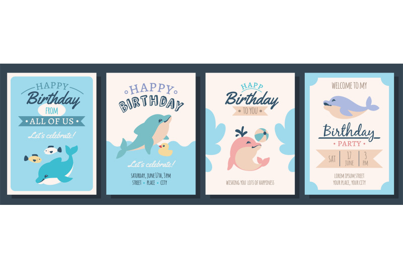 kids-birthday-cards-with-cute-dolphins-childish-holiday-invitational