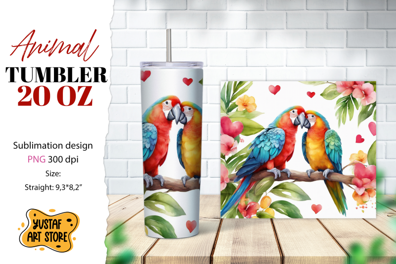 animal-tumbler-sublimation-cute-parrots-couple-tumbler-wrap