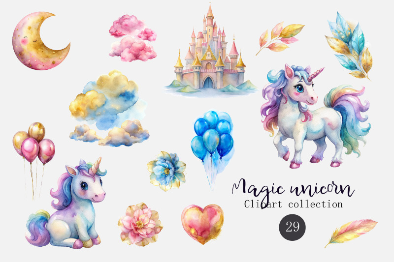 unicorn-watercolor-clipart-set