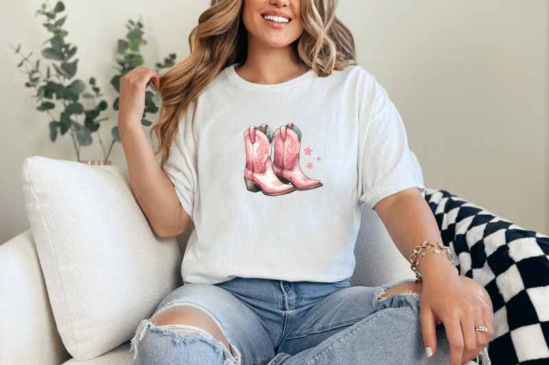 coquette-cowgirl-png-bundle-pink-ribbon-tee-cowgirl-boots-pink-bow-western-amp-trendy-sublimation-designs-y2k-aesthetic-baby-tee