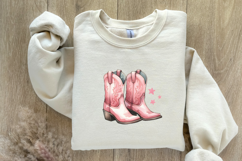 coquette-cowgirl-boots-png-pink-ribbon-tee-design-western-aesthetic-clipart-trendy-y2k-graphic-baby-tee-sublimation-digital-art