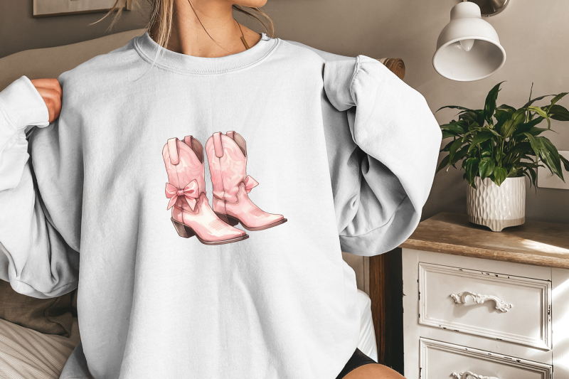 coquette-cowgirl-aesthetic-png-bundle-pink-ribbon-amp-bow-tee-western-boots-trendy-sublimation-designs-y2k-graphic-baby-tee-cottagecore