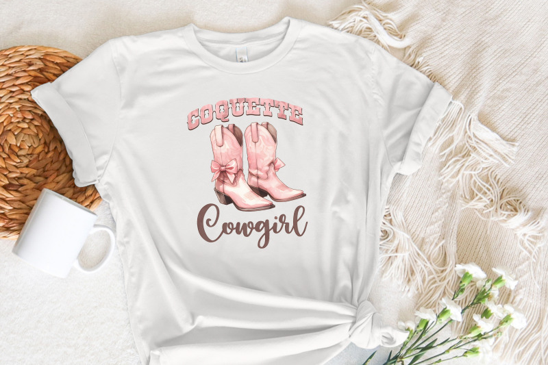 coquette-cowgirl-png-pink-ribbon-tee-aesthetic-baby-tee-cowgirl-boots-with-bows-trendy-western-sublimation-design-instant-download