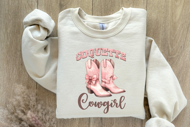 coquette-cowgirl-png-pink-ribbon-tee-aesthetic-baby-tee-cowgirl-boots-with-bows-trendy-western-sublimation-design-instant-download